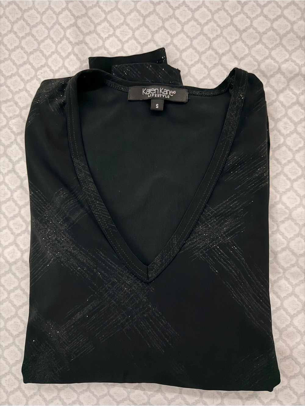 Vintage Karen Kane Black V-Neck Tank with Subtle Metallic Accent